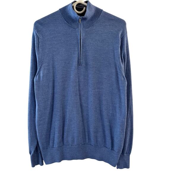 Brooks Brothers 1/4 Zip Merino Wool Long Sleeve Blue Sweater Size Medium - Picture 1 of 6